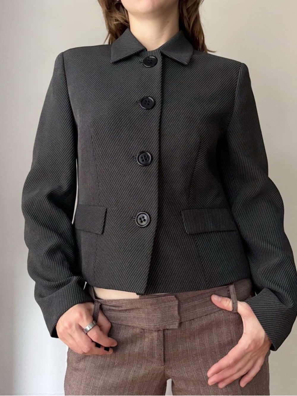 Y2k office siren grunge minimalist masc pinstripe blazer with oversized buttons